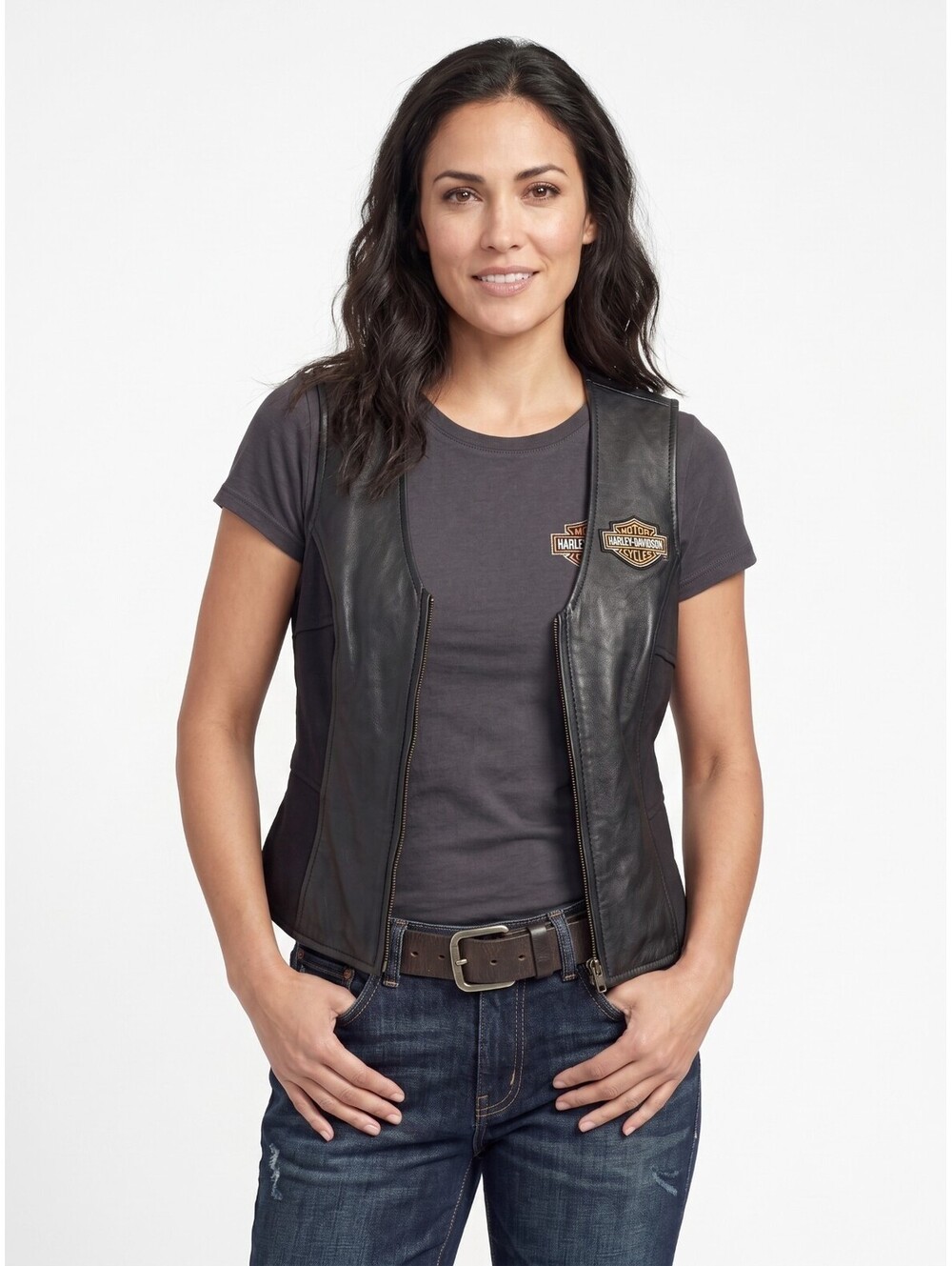 Harley Davidson Motorcycle Vest Women M Black Leather Willie G USA Riding Biker